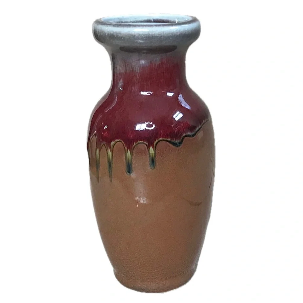 Small Hosley Red Brown Drip Glaze Pottery Vase Rustic Farmhouse Farmcore Cottage